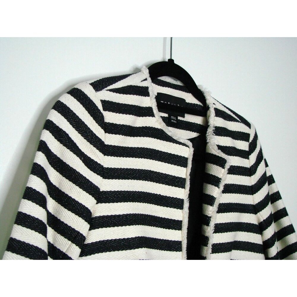 Metaphor Open Front Blazer Jacket XS Raw Hem Black White Striped Pockets Lined - Picture 3 of 12